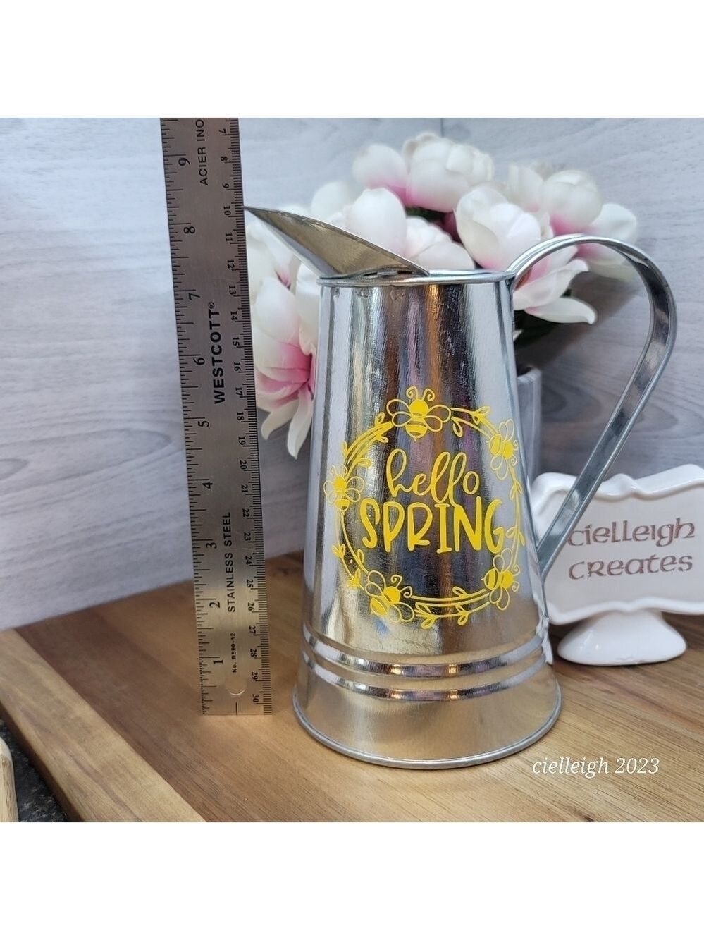 Hello Spring Metal Pitcher / Vase - Picture 3 of 3